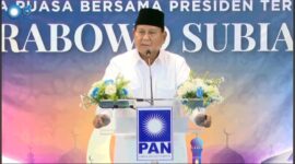Presiden RI, Prabowo Subianto saat menghadiri perayaan HUT ke-28 PAN di Jakarta International Convention Center (JICC), Senayan, Jumat (18/09/26). (Tangkapan layar di chanel Youtube PAN TV)