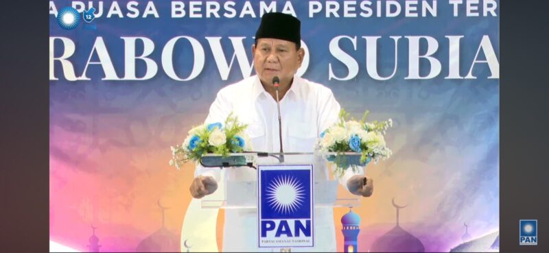 Presiden RI, Prabowo Subianto saat menghadiri perayaan HUT ke-28 PAN di Jakarta International Convention Center (JICC), Senayan, Jumat (18/09/26). (Tangkapan layar di chanel Youtube PAN TV)