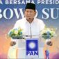 Presiden RI, Prabowo Subianto saat menghadiri perayaan HUT ke-28 PAN di Jakarta International Convention Center (JICC), Senayan, Jumat (18/09/26). (Tangkapan layar di chanel Youtube PAN TV)